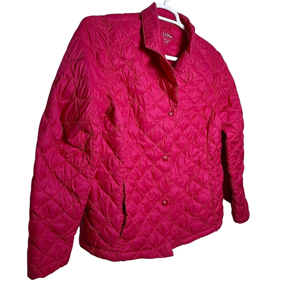 LL Bean Womens Quilted Jacket Pink Button Front Collared Diamond Stitch L Petite - Picture 4 of 11